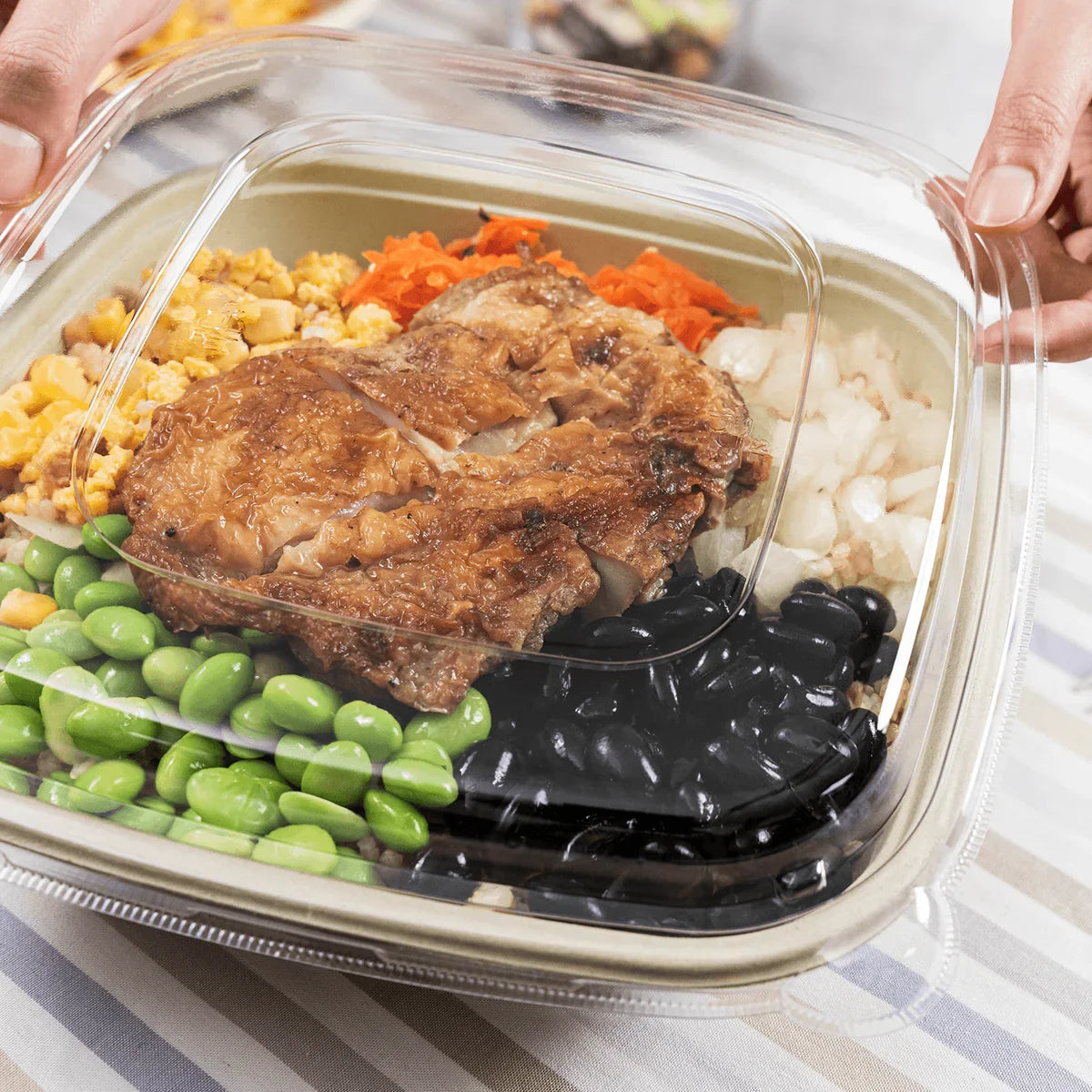 Lid for 32-48 oz Square Bowl | Recyclable PET Plastic