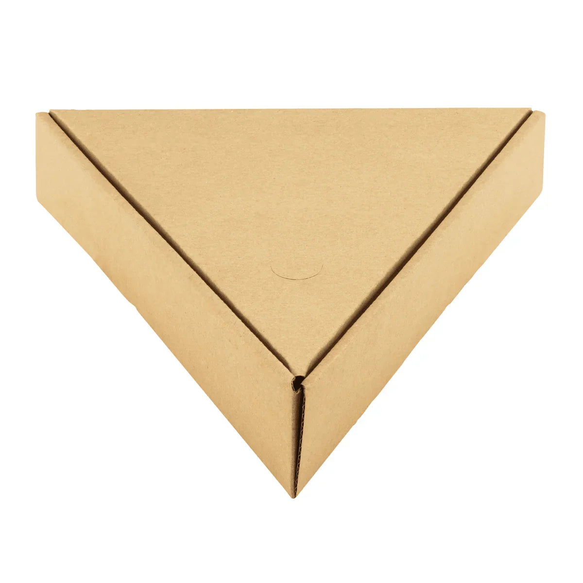 Triangular cardboard pizza box on a white background