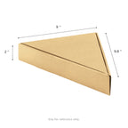 Dimensions diagram for triangular pizza box.