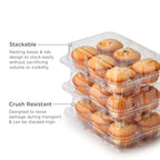 Cupcake/Muffin take out containers stacked on top of each other with a white background and features noted.