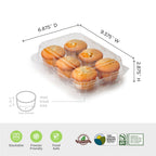 Six-Cupcake Container with dimensions and features noted on a white background.