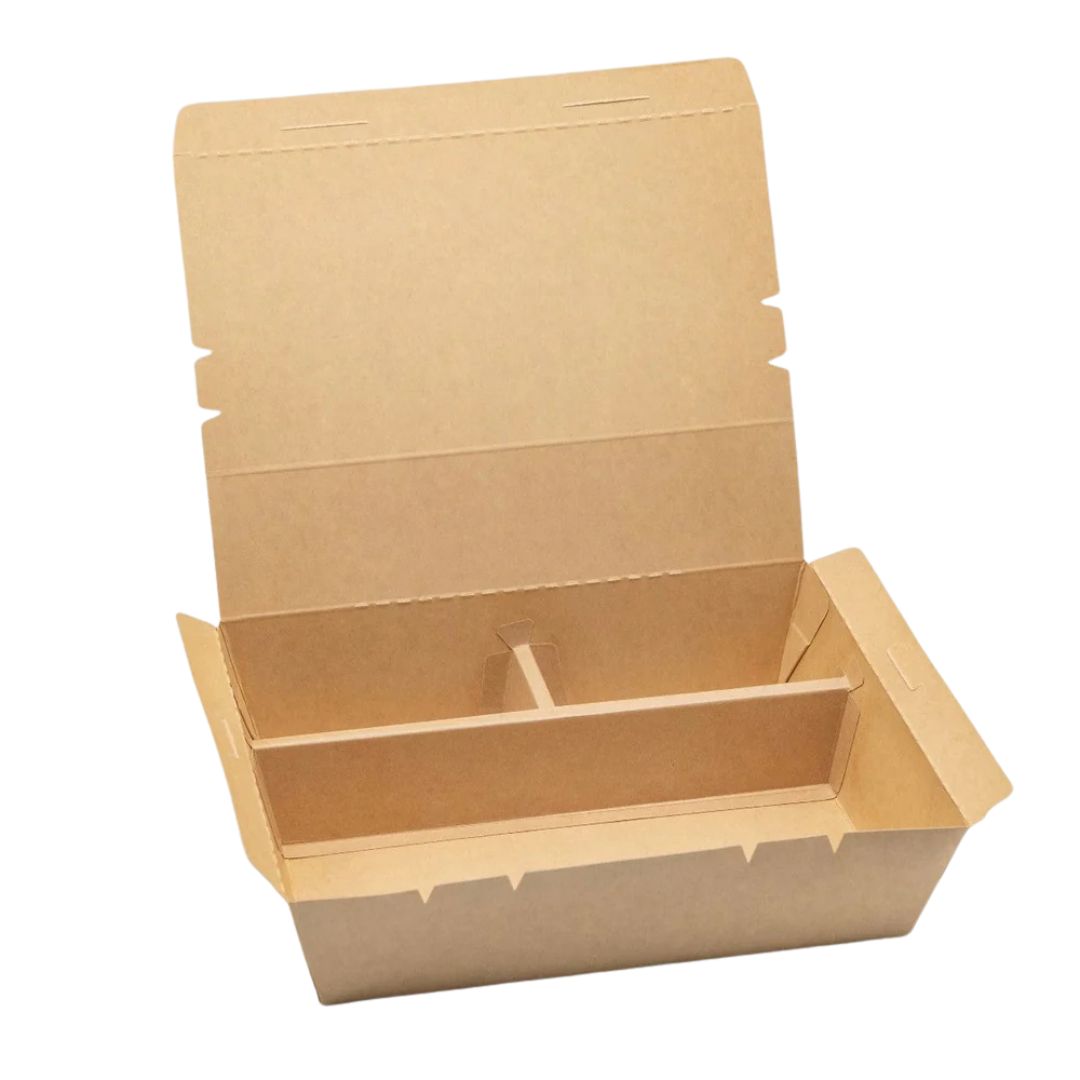 11" x 9" 3 Compartment Bento Box w/ Attached Lid | Paper Board