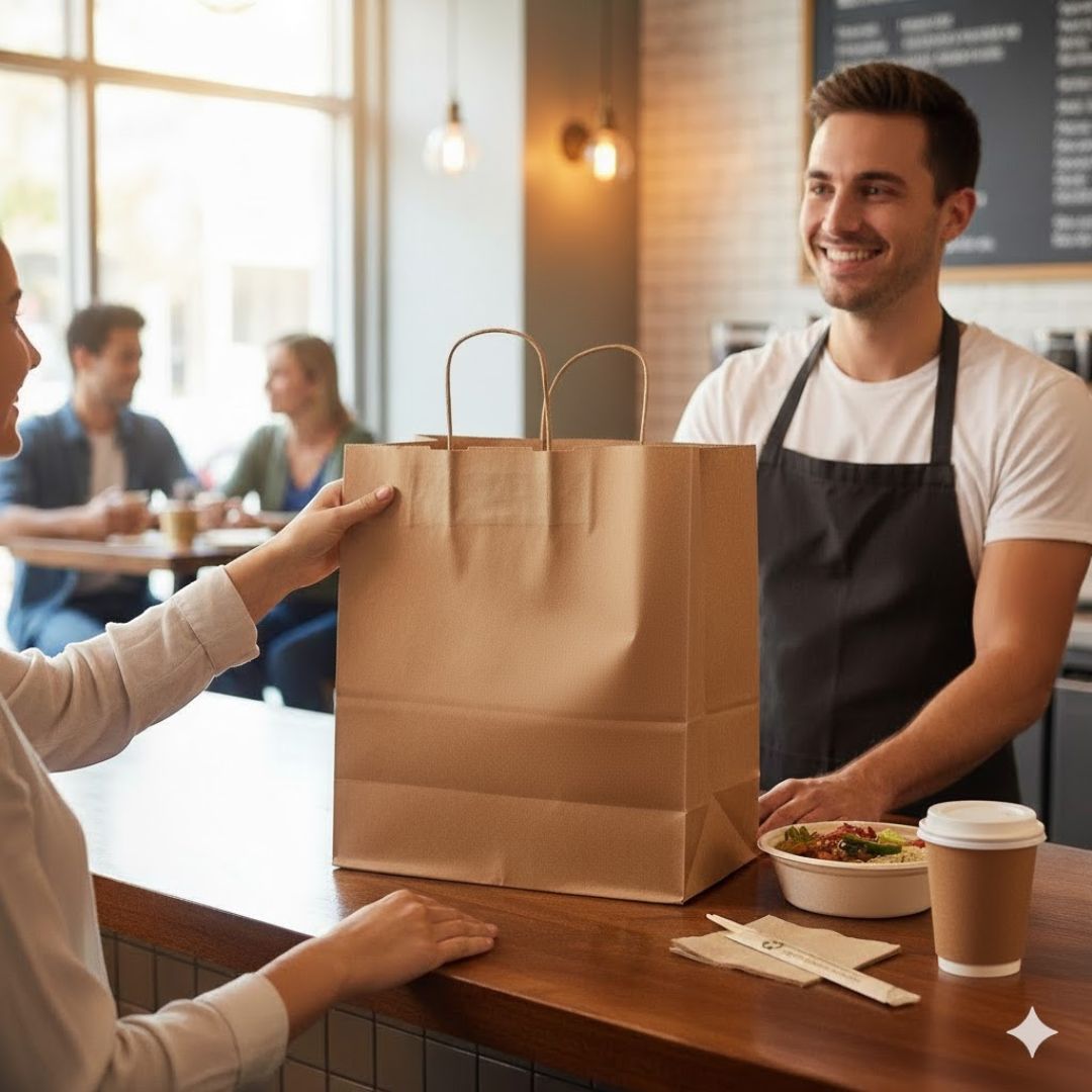13"x7"x13" Kraft Paper Shopping Bags w/ Handles | Jr Mart | Compostable