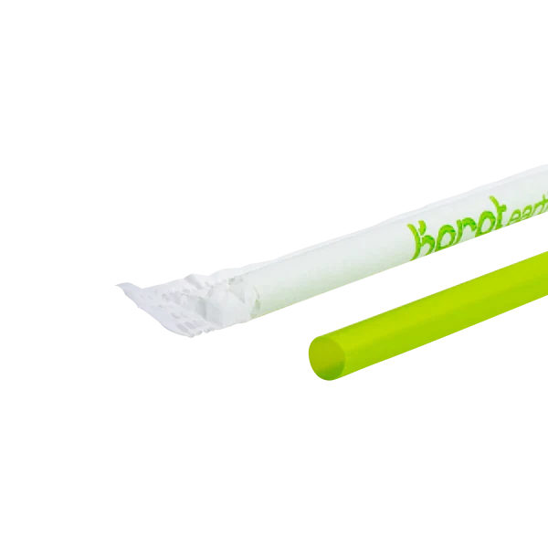9.5" PLA Drinking Straws | Wrapped | Jumbo | Green
