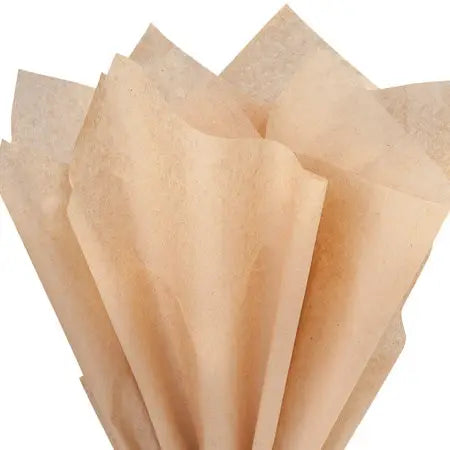 Kraft tissue paper sheet fanned out against a plain white background.