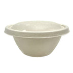 Compostable bowl with lid on a white background