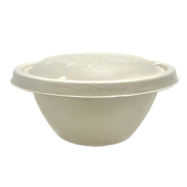 Compostable bowl with lid on a white background