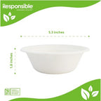 White bowl with dimensions labeled on a green and white background, featuring the 'Responsible' brand.
