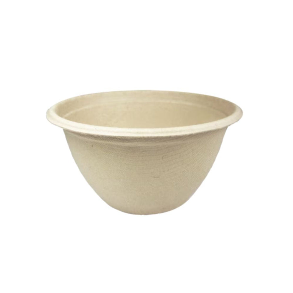 Tan compostable bowl on a white background
