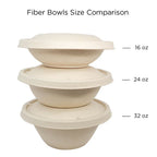 Comparison of fiber bowls in different sizes with labels indicating their capacities.