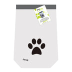 White pet waste bag holder with black paw print and re:zip branding on a white background
