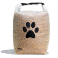 Dog food bag with paw print design and 'freepak' branding on a white background