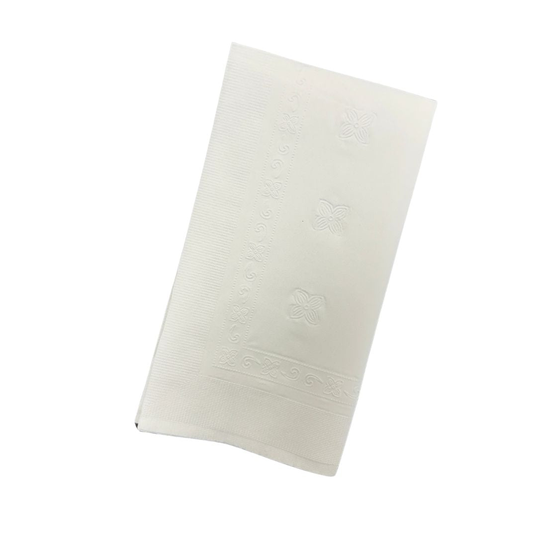 Folded white napkin on a white background