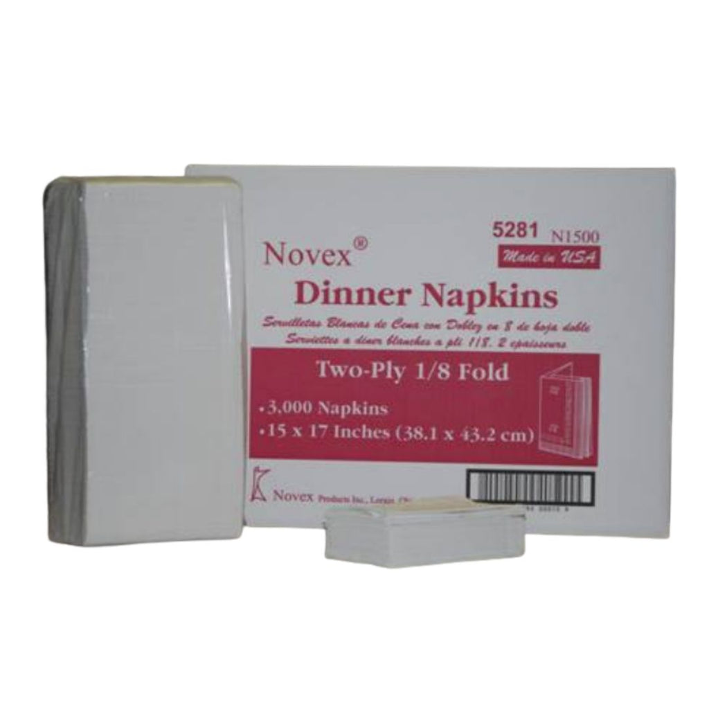 Novex dinner napkins packaging with red and white design on a white background