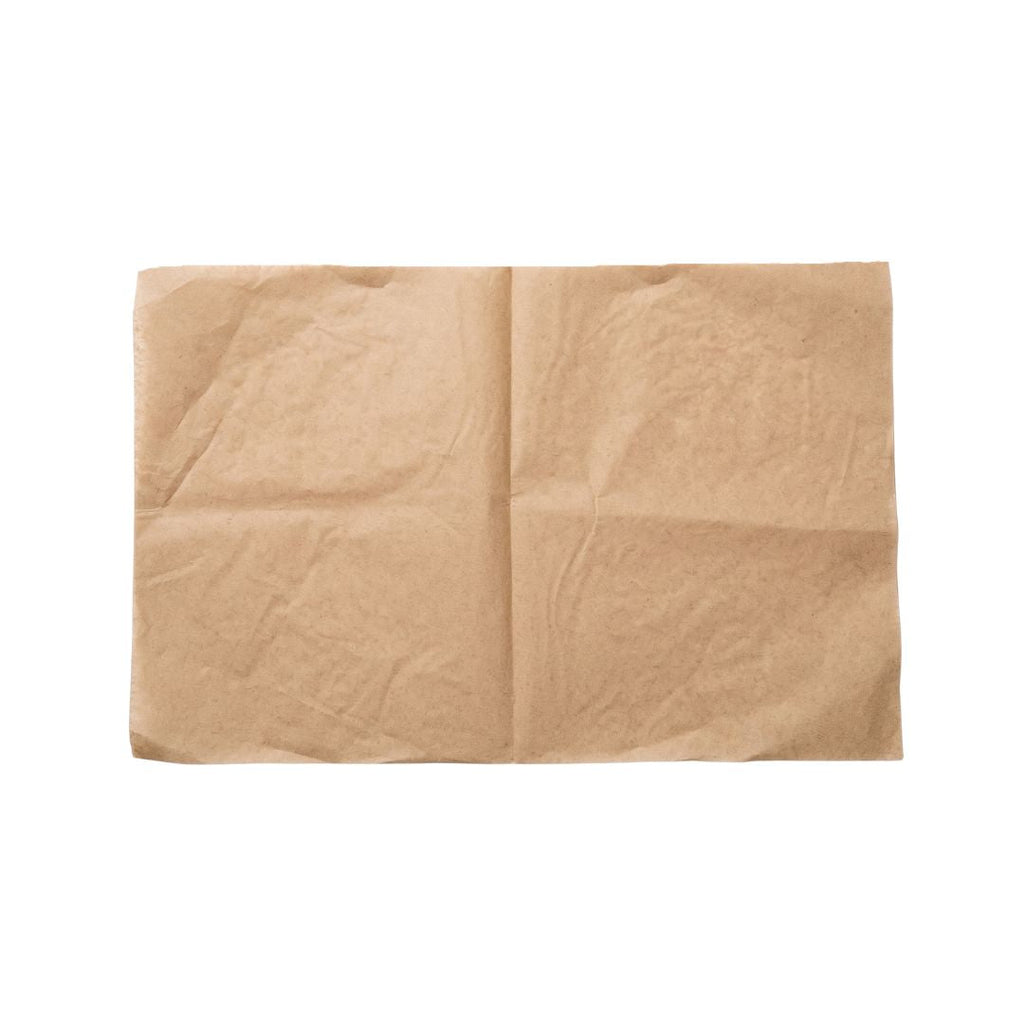 A single square sheet of brown kraft paper with visible creases, centered on a plain white background.