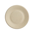 Beige fiber plate with textured rim on a white background