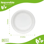 6-inch round plate with dimensions and 'Responsible' branding on a white background