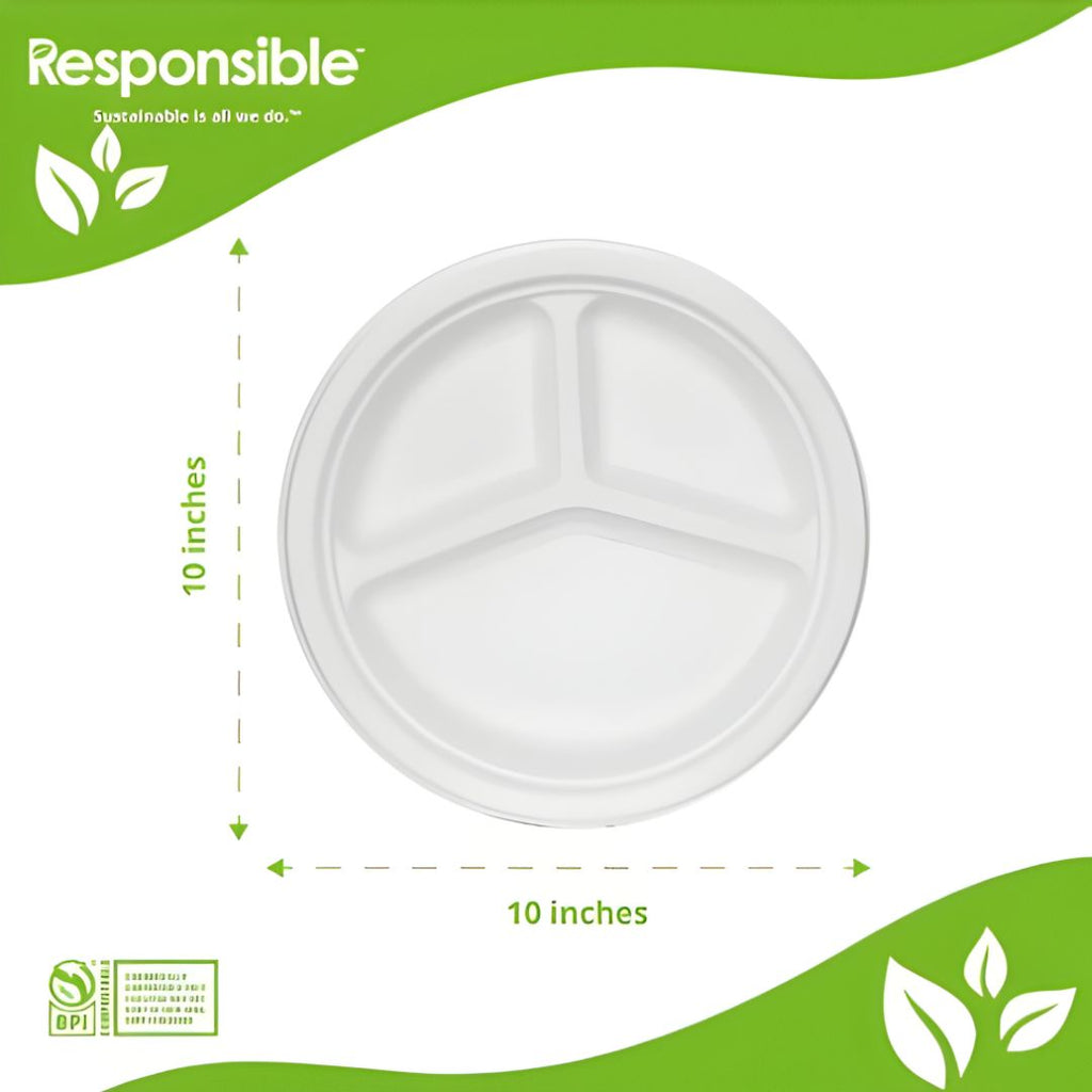 10" 3 Partition Round Plate