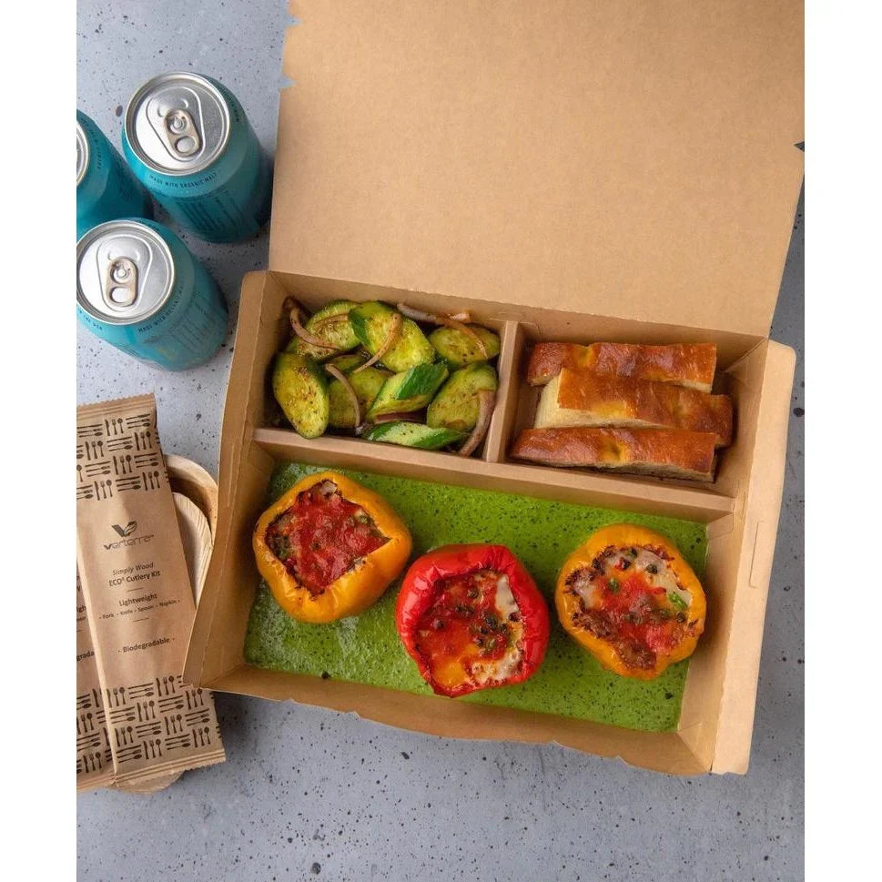 11" x 9" 3 Compartment Bento Box w/ Attached Lid | Paper Board