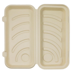 A compostable deep pizza box, shown open to reveal two sides with textured, ribbed interiors.