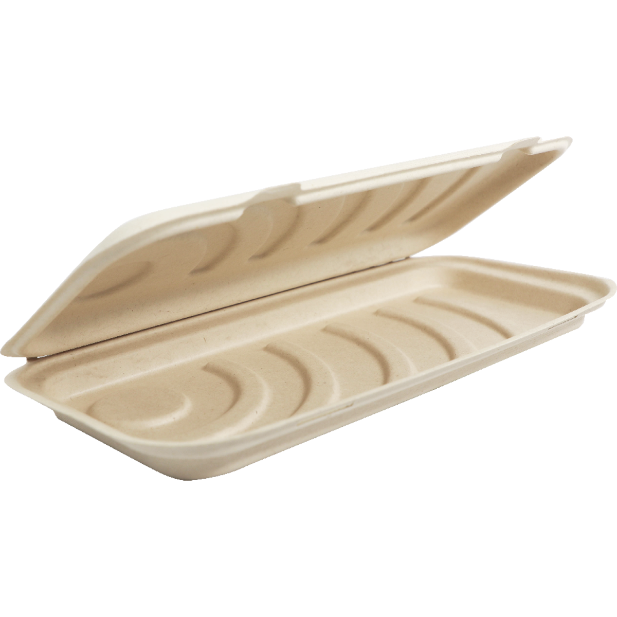 Compostable flatbread container with lid on a white background