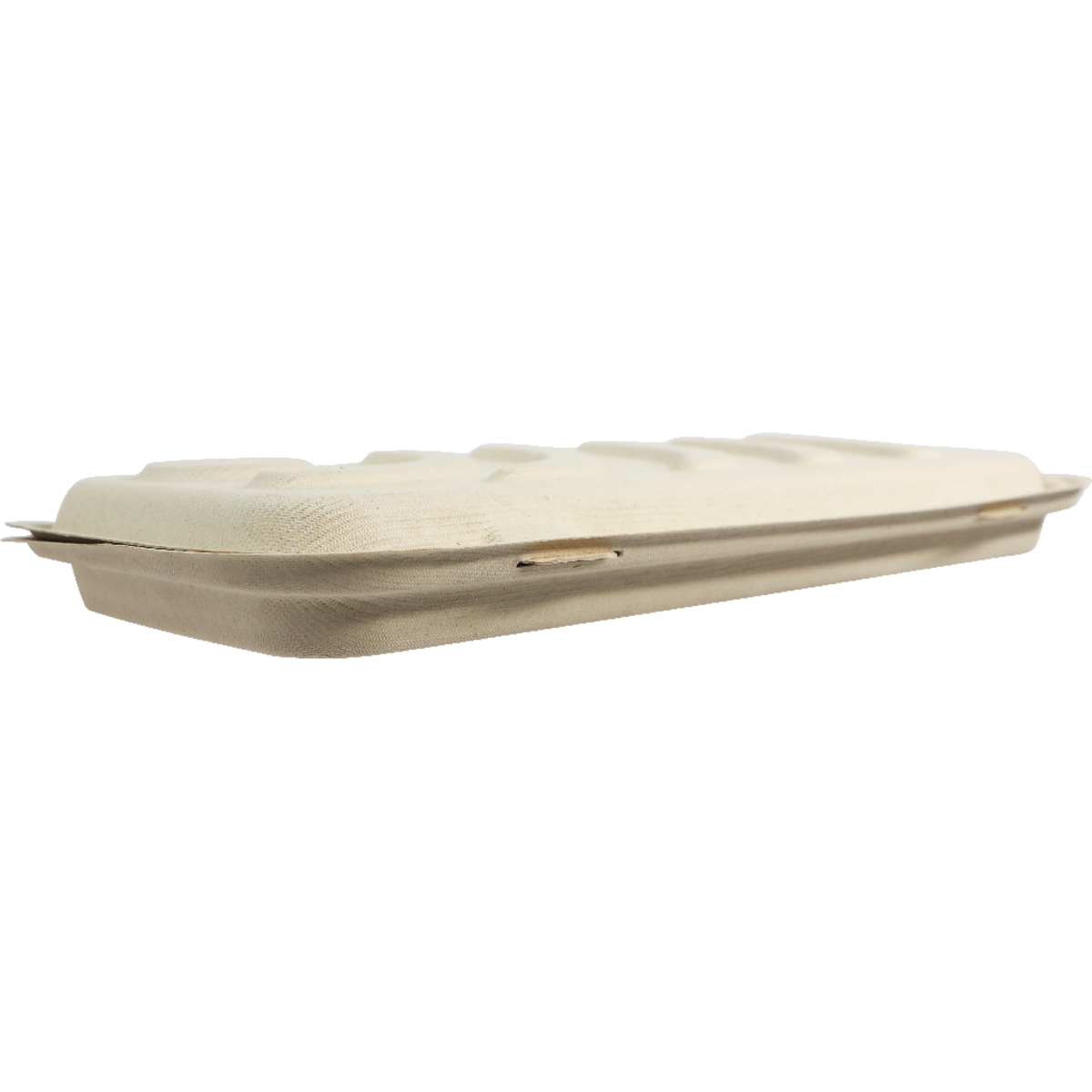Compostable flatbread box with lid closed on a plain background.