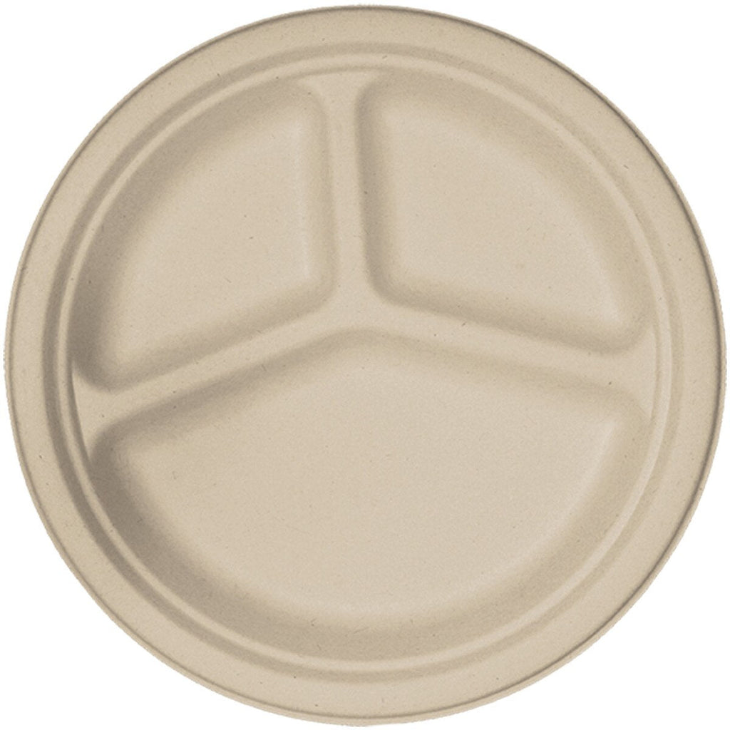 10" 3 Partition Round Plate | Natural Plant Fiber | Compostable