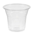Clear compostable plastic cup on a white background