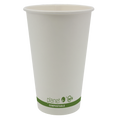 Compostable paper cup with 'planet+' branding on a white background