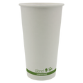 Compostable paper cup with green label on a white background