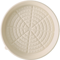 Compostable pizza tray with embossed design on a white background