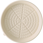 Compostable pizza tray with embossed design on a white background