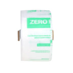 A roll of produce bags with green printed text and a green 'ZERO' label, mounted on brown cardboard spools, shown against a plain white background.