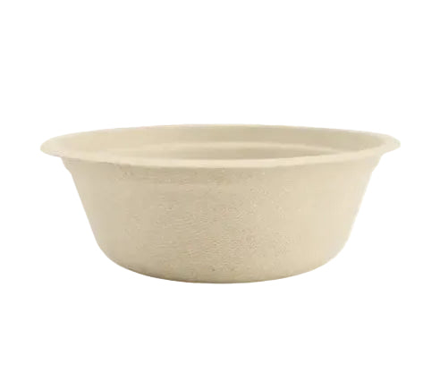 Beige compostable bowl on a white background