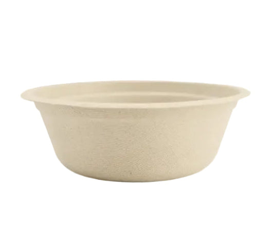 Tan compostable bowl on a white background