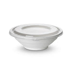 White compostable bowl with a lid on a white background