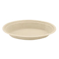 Beige compostable oval bowl on a white background