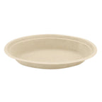 Beige compostable oval bowl on a white background