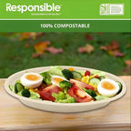 Salad in a compostable burrito bowl with 'Responsible' branding and compostable label.