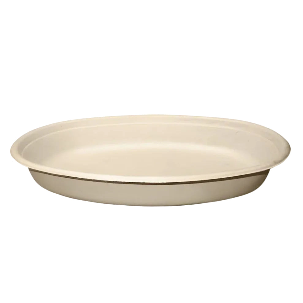 Beige compostable bowl on a white background