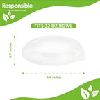 Measurement chart for a 32 oz bowl lid with 'Responsible' branding and green accents.