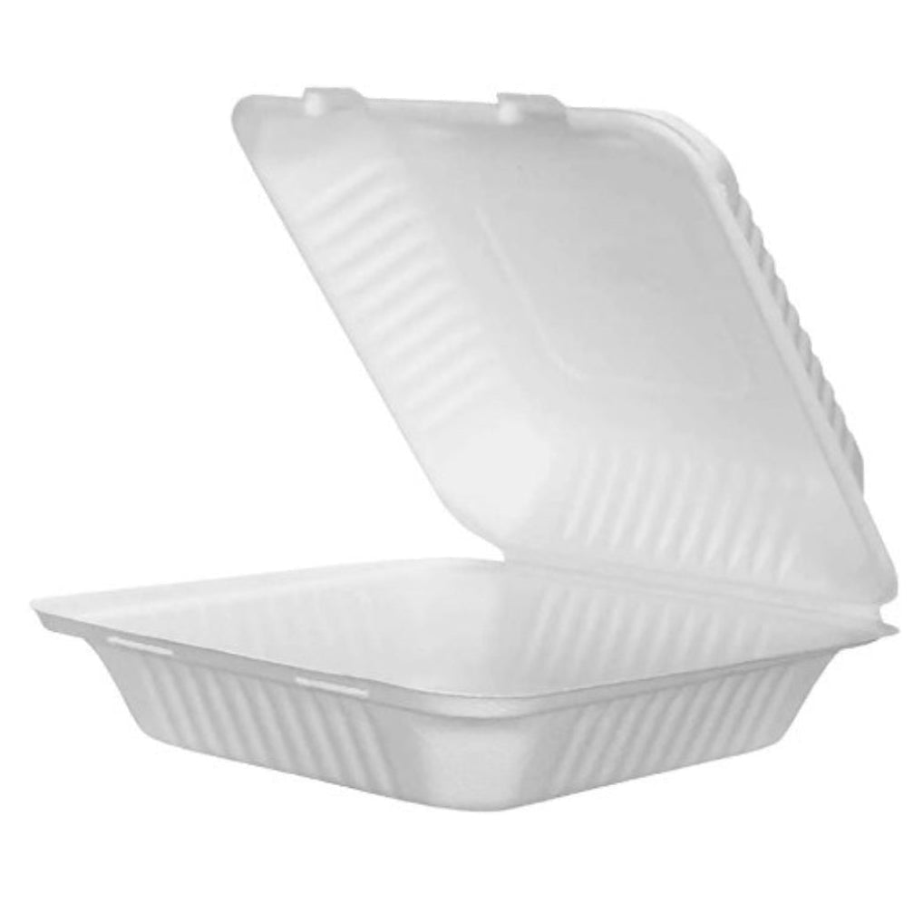 White fiber food container with lid on a white background