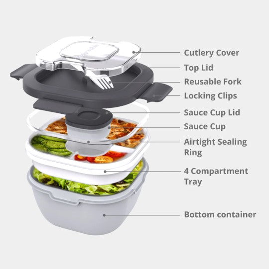 Salad All-In-One Meal Containers | Gray | Washable & Reusable