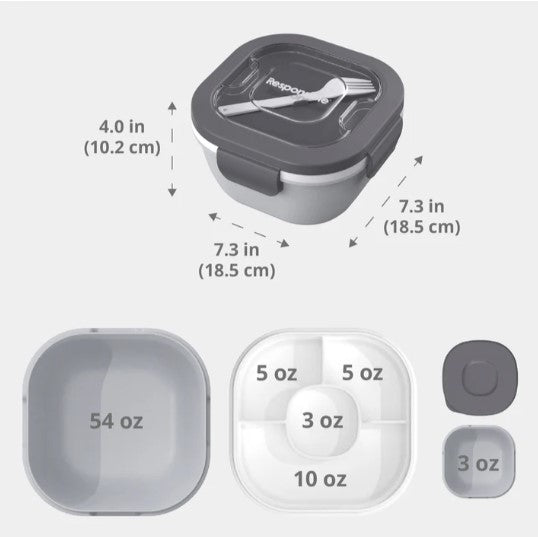 Salad All-In-One Meal Containers | Gray | Washable & Reusable