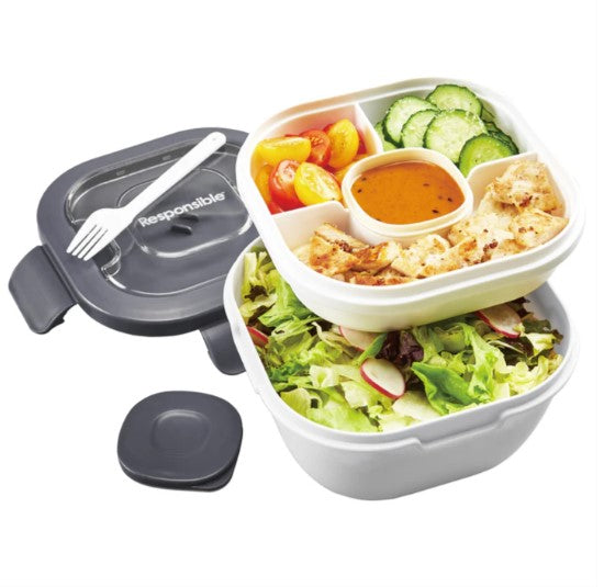 Salad All-In-One Meal Containers | Gray | Washable & Reusable