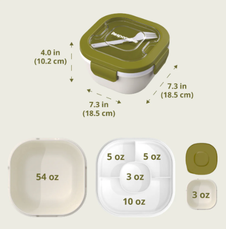 Salad All-In-One Meal Containers | Green | Washable & Reusable