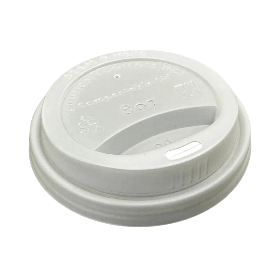 White compostable plastic hot cup lid on a white background