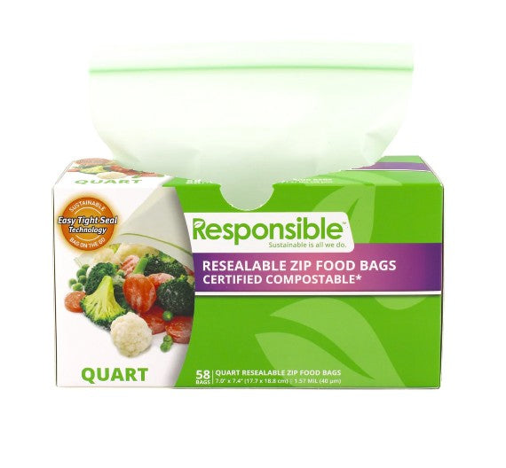 Resealable Quart Size Zipper Storage Bags | Compostable