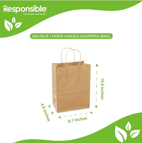 8.1"x10.6"x4.5" Kraft Paper Shopping Bags w/ Handles | Tempo