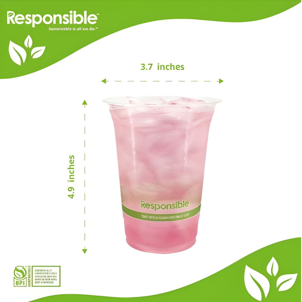 Pink drink in a responsible branded cup with height measurements on a white background